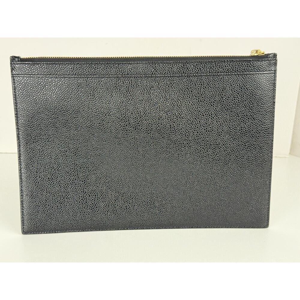 Thom Browne Logo Printed Zipped Clutch Black Caviar Leather Bag - Picture 4 of 7